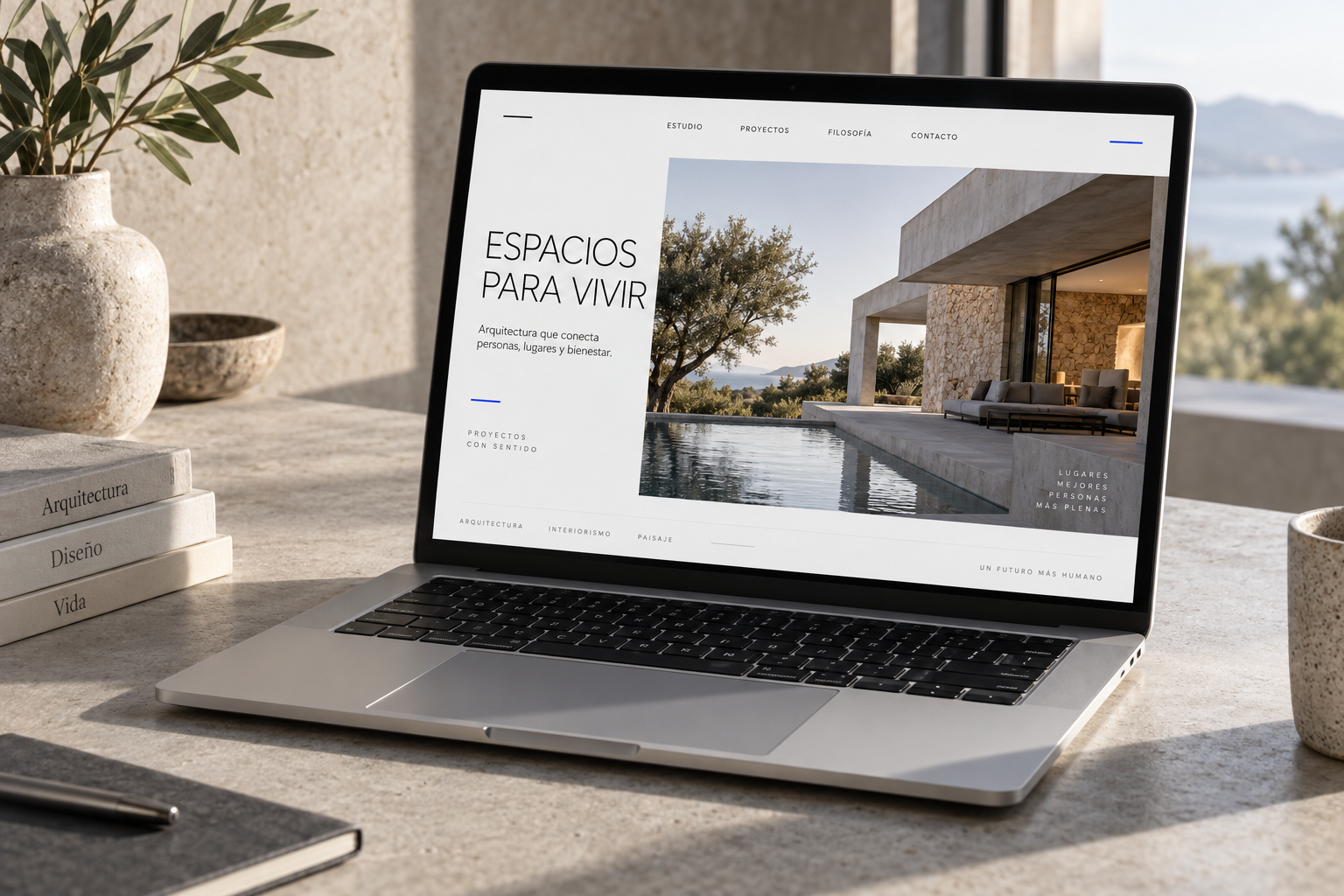 Ejemplo conceptual de una web de arquitectura en un portátil